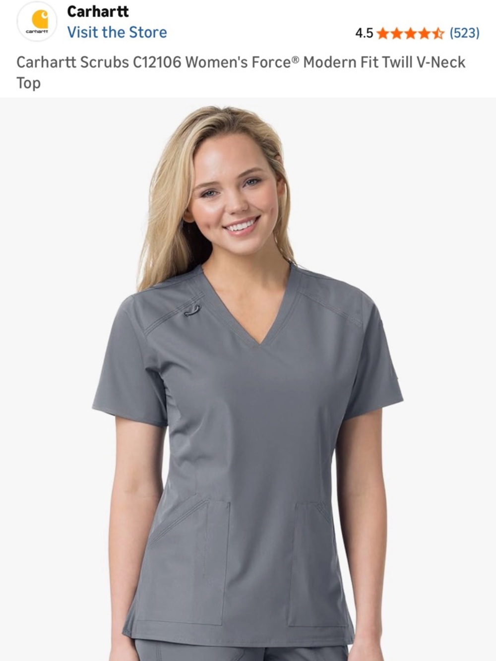 Carhartt Women's Gray V-Neck Modern Fit Scrub Top